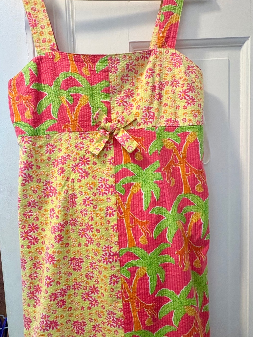 Lilly Pulitzer Size 10 Tropical Monkey Print Fit & Flare Dress Pink Green Yellow